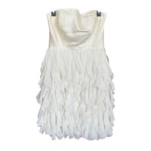 A. Drea White Ivory Gold Strapless Ruffle Party Cocktail Mini Dress Size L